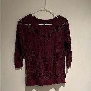 American Eagle Outfitters Open-Knit Burgundy Crewneck Sweater